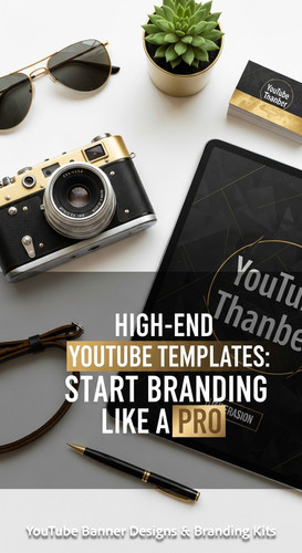 Flat lay photography of a gold camera and a tablet showing a luxury channel art design overlay text .jpg