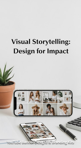 Minimalist desk aesthetic with a focus on a phone screen showing a cohesive thumbnail set overlay te.jpg