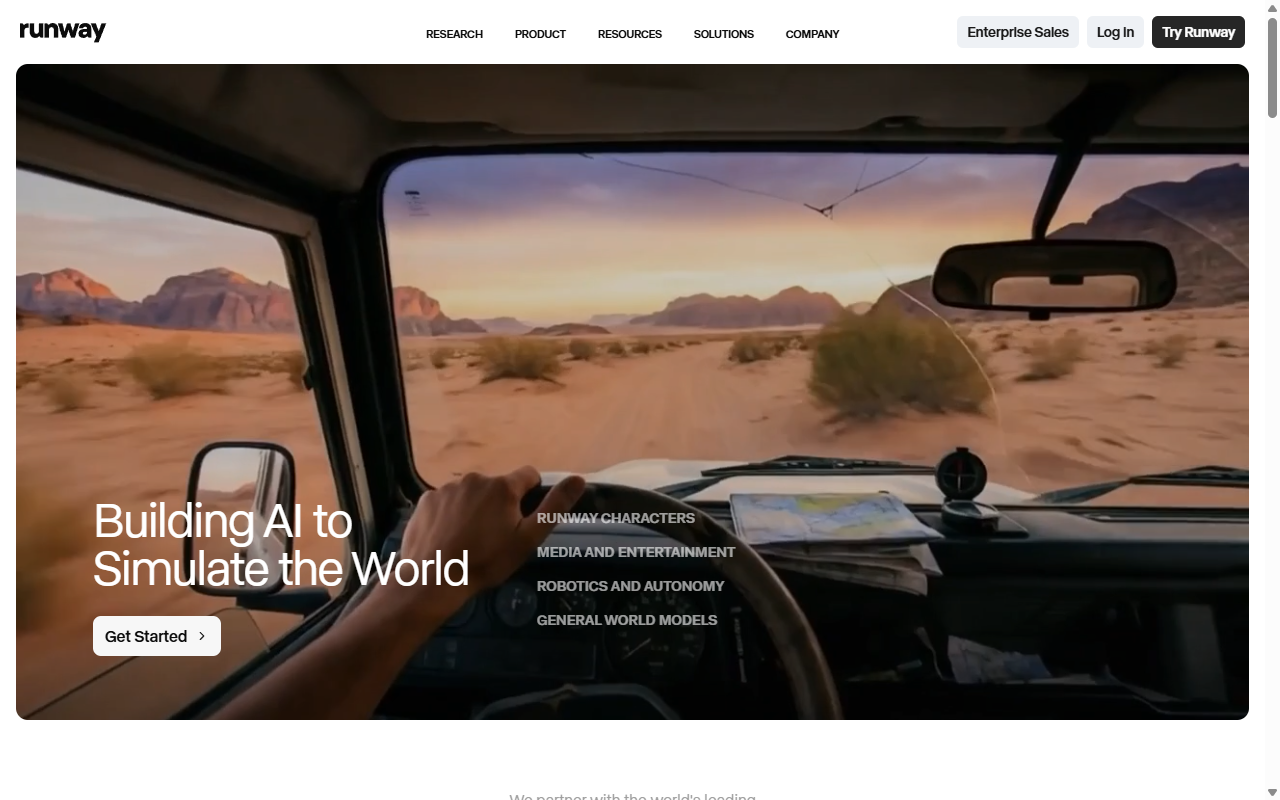 Runway ML 메인 페이지