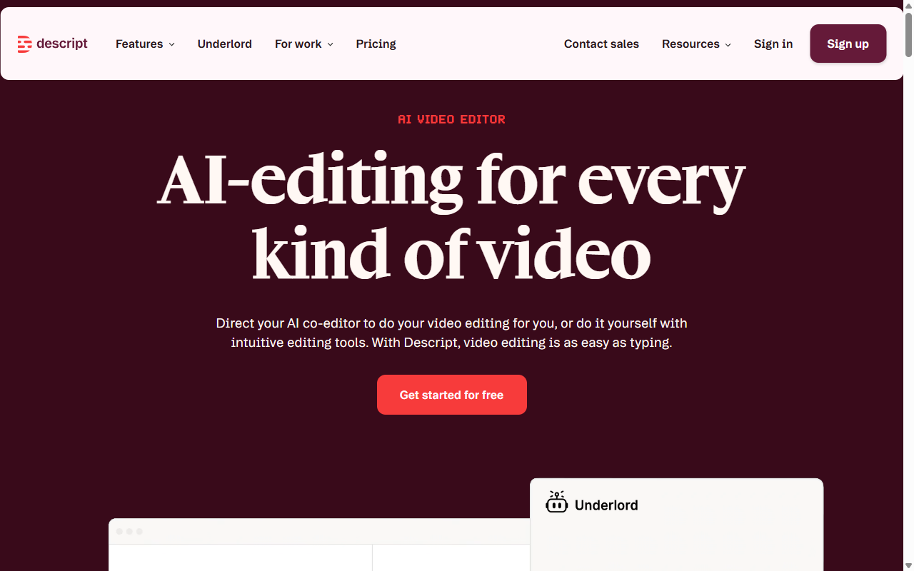 Descript 메인 페이지