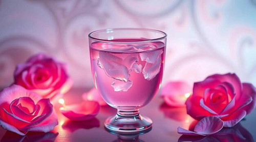 a glass of pink liquid with pink roses free photo.jpg
