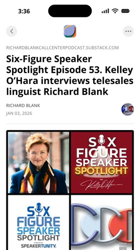Six Figure Speaker Spotlight Episode 53. Kelley O’Hara interviews telesales linguist Richard Blank (.jpg