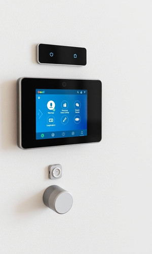 smart home control panel with a touchscreen interface and voice assistant integration.jpg
