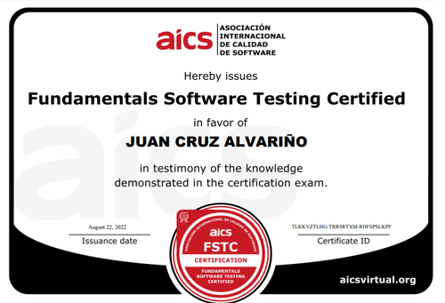 Certificado AICS (Fundamental Testing Agosto 2022)