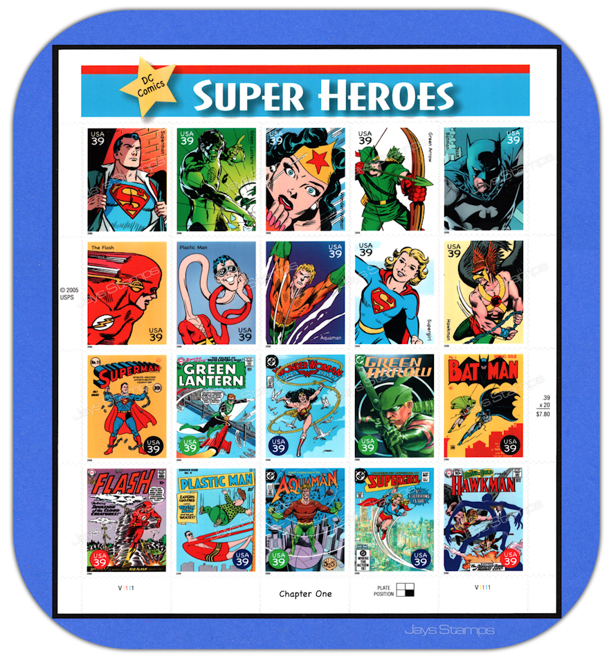 2006  DC Comics SUPER HEROES  -Genuine- Pane of 20 different Stamps  # 4084