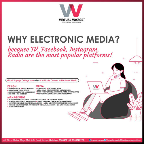 Electronic media is widespread in most of the developed world. Electronic media devices play a vital role in modern life. With the tremendous growth in social media platforms, electronic media has evidently evolved as well. Virtual Voyage College of Innovation recognized the need of industries and firms for Electronic Media experts, therefore, created a defined curriculum that involves the study of all aspects of Electronic Media.
