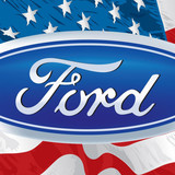 Ford logo on the background of the USA flag