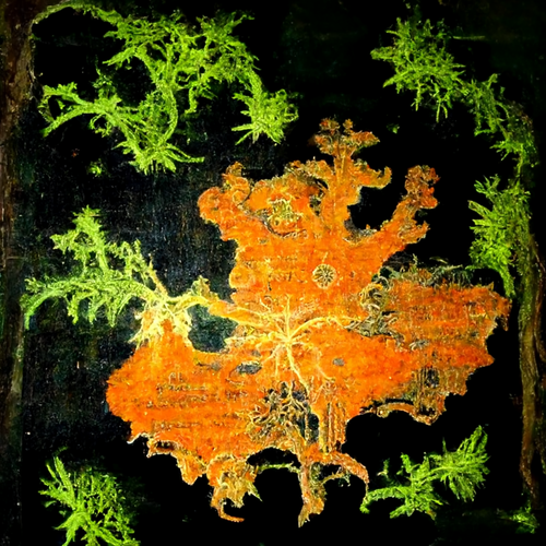 a 500 year old natural oil painting covered partially in moss, sand and vines of the mandelbrot set .png