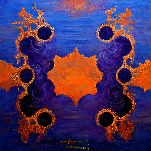 phosphors indigo violet orange golden oceanic parallel surrealist acrylic fast painting of mandelbro.png