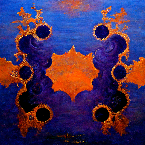phosphors indigo violet orange golden oceanic parallel surrealist acrylic fast painting of mandelbro.png