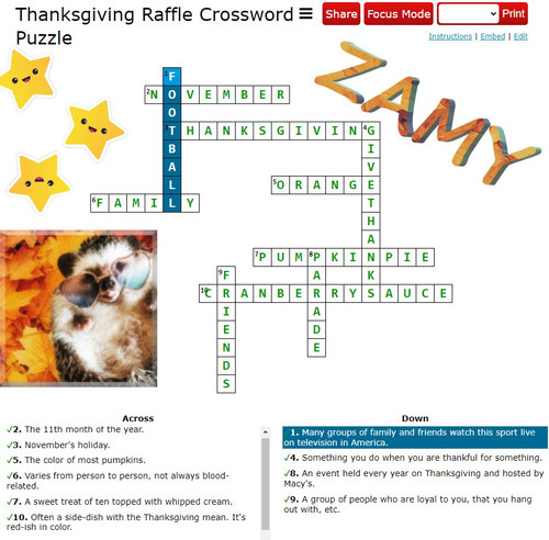 ARYA’S MAGICAL ART Thanksgiving Raffle Crossword
