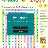 ARYA’S MAGICAL ART Thanksgiving Raffle Wordsearch