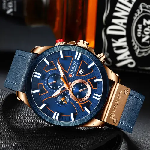 CURREN Men's Leather Brand Luxury Quartz Clock Fashion Chronograph Watch new.webp