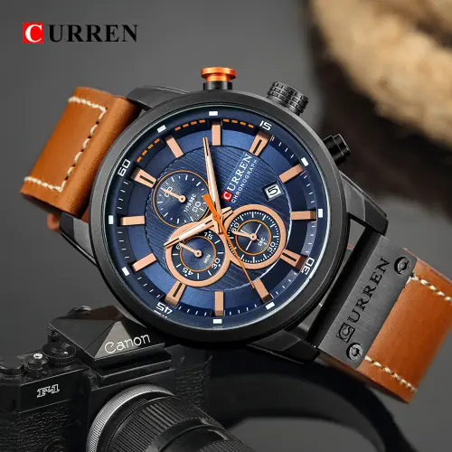 CURREN Men's Leather Brand Luxury Quartz Clock Fashion Chronograph Watchs 2022.webp