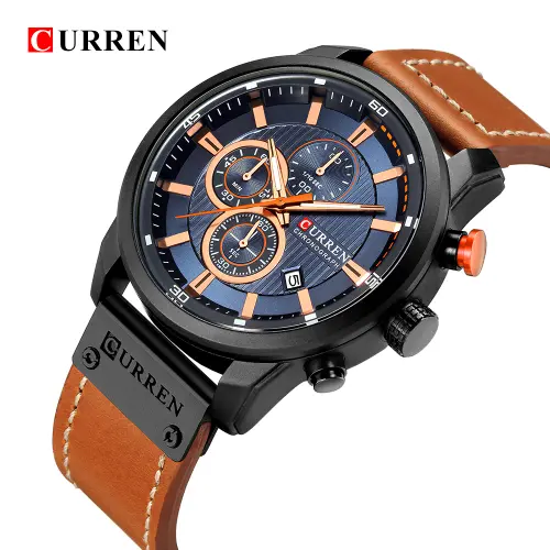 CURREN Men's Leather Brand Luxury Quartz Clock Fashion Chronograph Watch genune.webp