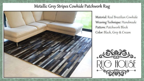 Metallic Grey Stripes Cowhide Patchwork Rug.jpg